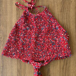 Red Halter Top with Multicolor Print
